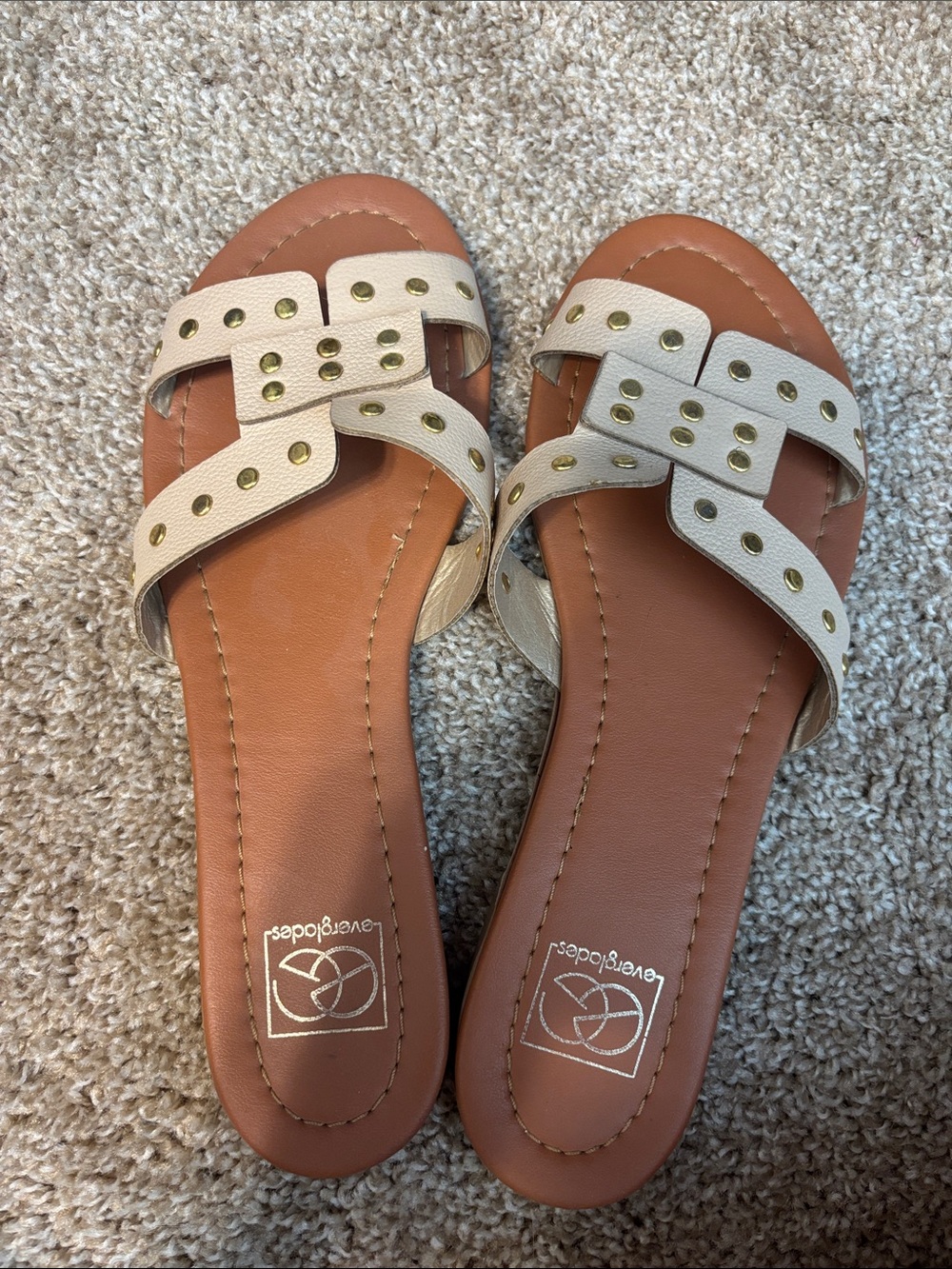 Beige Studded Slide Sandals - Women's